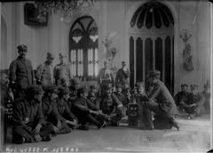 Greek soldiers in ex-Sultan Abdul-Hamid's favorite mosque learning field telephony in Salonica