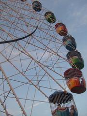 Ferris wheel at an amusement park during sunset