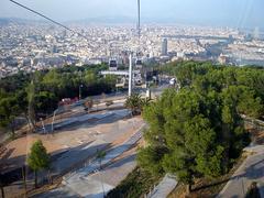 Telefèric de Montjuïc passing over Joan Brossa gardens in Barcelona