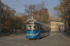 Tram EU8N HL437 on line 1 in Kraków's Old Town