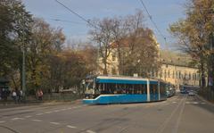 Kraków NGT6-2 tram on line 18 along Franciszkańska and Floriana Straszewskiego streets