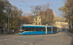 Krakow tram NGT6-2 RP627 on line 18 at Franciszkańska and Floriana Straszewskiego