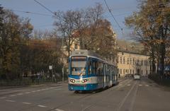 Kraków street with a tram and historic buildings