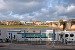 View from south over the Elbe River toward Blockhaus in Dresden-Neustadt