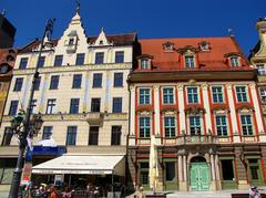 Wrocław Rynek tenement houses Pod Niebieskim Słońcem and Pod Złotym Słońcem