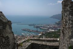 Cityscape of Salerno, Italy with buildings and trees