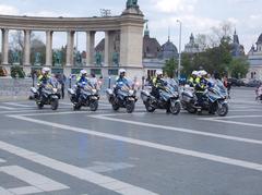 BMW R1200RT police motorcycles in Budapest's Heroes' Square during the 10th National Police and Firefighter Day