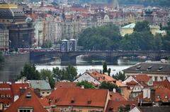 Skyline of Prague with historical buildings and Vltava River