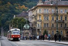 A Tramway in Prague by the river