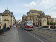 Tatra T3R.PLF tram DPP 8275 on tram line 22 on Most Legií bridge in Prague