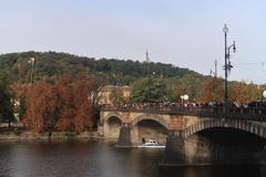 fans lining up on Most Legií in Prague for Karel Gott's farewell at Žofín Palace