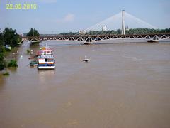 Water reaches top of the railway bridge pillar