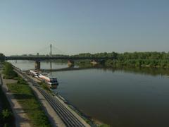 Wisła river in Warsaw with Poniatowski Bridge and city skyline