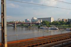 aerial view of Warsaw cityscape with modern skyscrapers and historic buildings