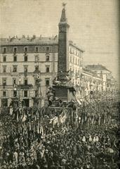 Milano inauguration of the Cinque Giornate monument wood engraving