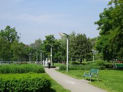 Park Zaczarowanej Dorożki in Krakow with a fountain