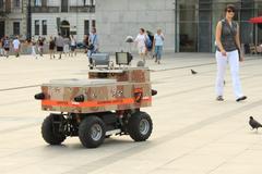 Justus security robot in front of Krakow railway station