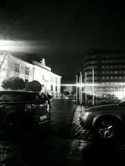 Szczepański Square at night in Kraków