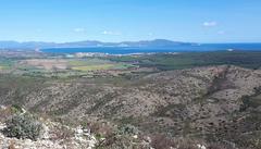 Aerial view of Gulf of Roses with L'Escala and Roses towns