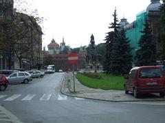 Matejko Square Grunwald Monument and Barbican in Kraków Poland