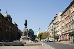 Plac Matejki in Krakow, Poland, with the Grunwald Monument and surrounding buildings