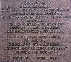 Katyń Crime Victims Memorial plaque in Wrocław