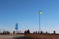 Špilberk Fortress courtyard with Ukrainian flag, March 2022