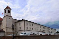 a panoramic view of Brno city with historical buildings and modern architecture