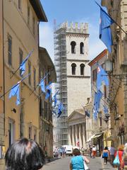 Assisi Torre del Popolo and Temple of Minerva viewed from Corso Giuseppe Mazzini