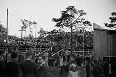 People dancing at Alppilava, negative nitrate black and white photograph