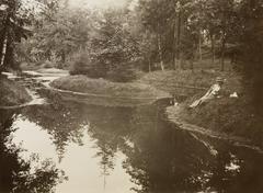 Woman relaxing by a pond in Alppipuisto, Eläintarha, Alppila