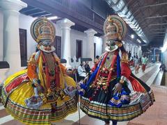 Kathakali dance performance with vivid and extravagant costumes