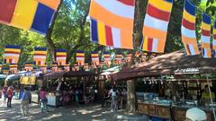 Buddhist flags at the One Pillar Pagoda