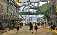 Inside view of Universal Studios Singapore with crowds and attractions