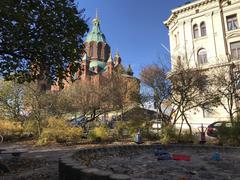 Tove Jansson park in Helsinki with Uspenski Cathedral in the background