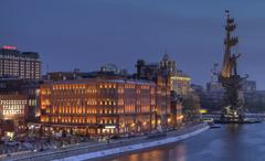 Monument to Peter I in Moscow on Bersenevskaya Embankment near Red October building