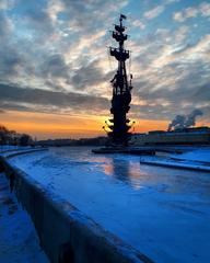 Monument to Peter the Great during sunset in Moscow