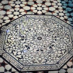 Inlaid stone art (jaratkari) from the marble floor in front of the original Akal Takht shrine in Amritsar