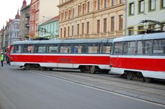 derailed Tatra T3 tram in Brno