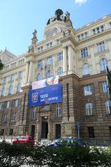 New Provincial House building in Brno covered with a protective tarpaulin for the emblem restoration