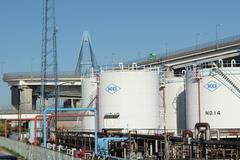 Meiko East Bridge near oil storage facilities in Shionome Pier