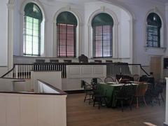 Old City Hall courtroom with judge's bench and jury box