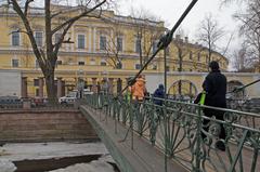 Bank Bridge over the Griboyedov Canal in Saint Petersburg with griffon sculptures