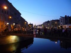 White Nights festival in Saint Petersburg with fireworks over the Neva River