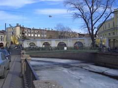 Bankovsky Bridge with its famous griffin statues in Saint Petersburg, Russia