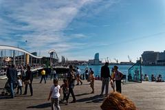 Barcelona Rambla del Mar view southeast on Pilar National Holiday