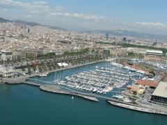 Aerial view of Barcelona with the Mediterranean Sea in the background