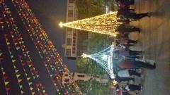 Colorful Christmas trees inside Sacred Heart Cathedral