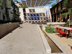 Plaza Mulato Gil de Castro with Roberto Matta's mosaic mural on the Museo de Artes Visuales in Santiago de Chile