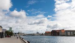 Holmen neighborhood in Copenhagen, with waterfront buildings and boats